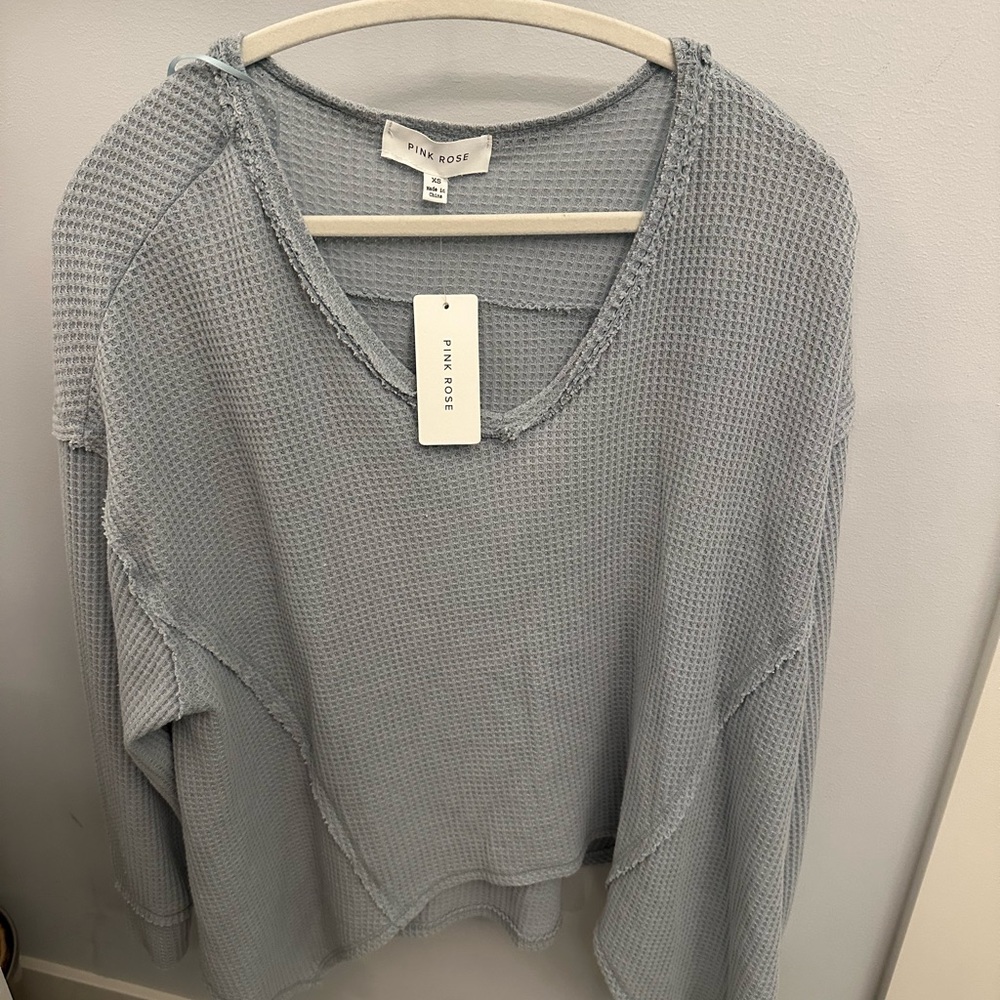 Pink Rose Light Gray/bluish Textured Knit Top